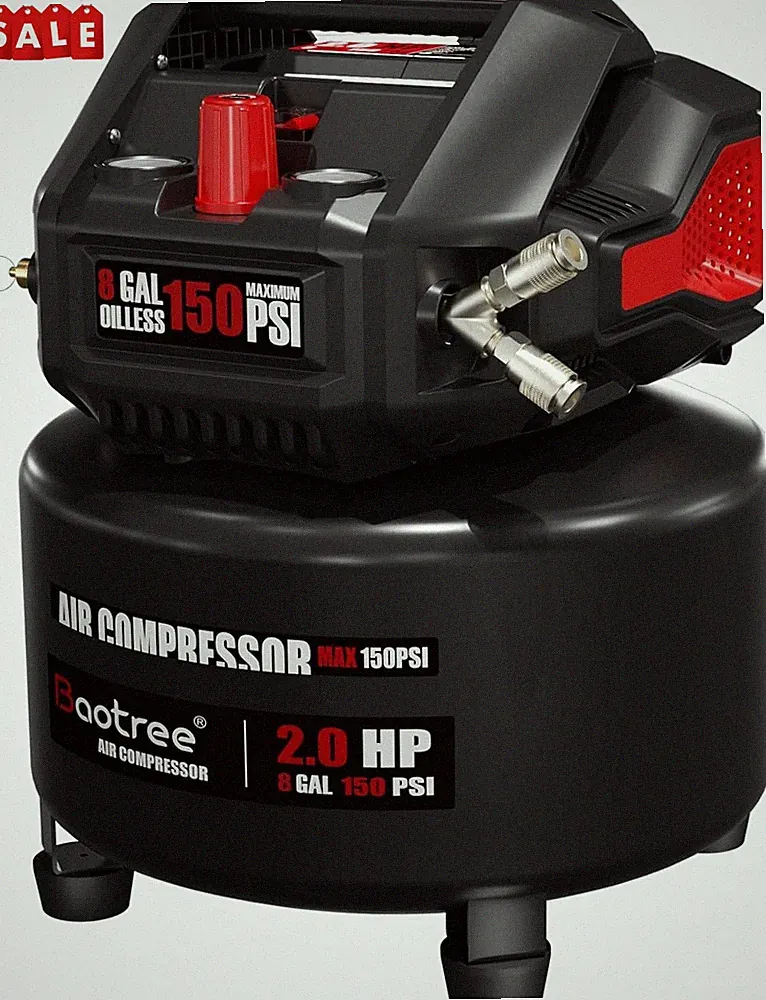 8 Gallon Max 150PSI Oil Free Portable Air Compressor 2HP Motor 2.8SCFM@90 PSI