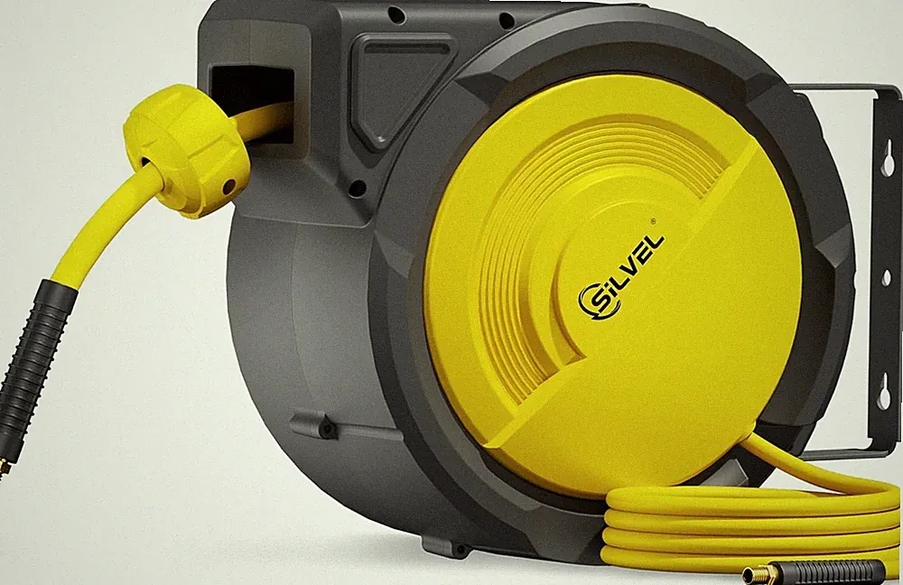 Retractable Air Hose Reel, 3/8 in X 80FT Hybrid Hose Max 300PSI, Air Compressor